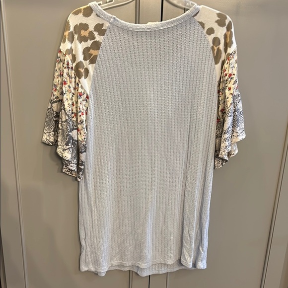 Floral Sleeve Knit Top -grey small - Picture 5 of 6